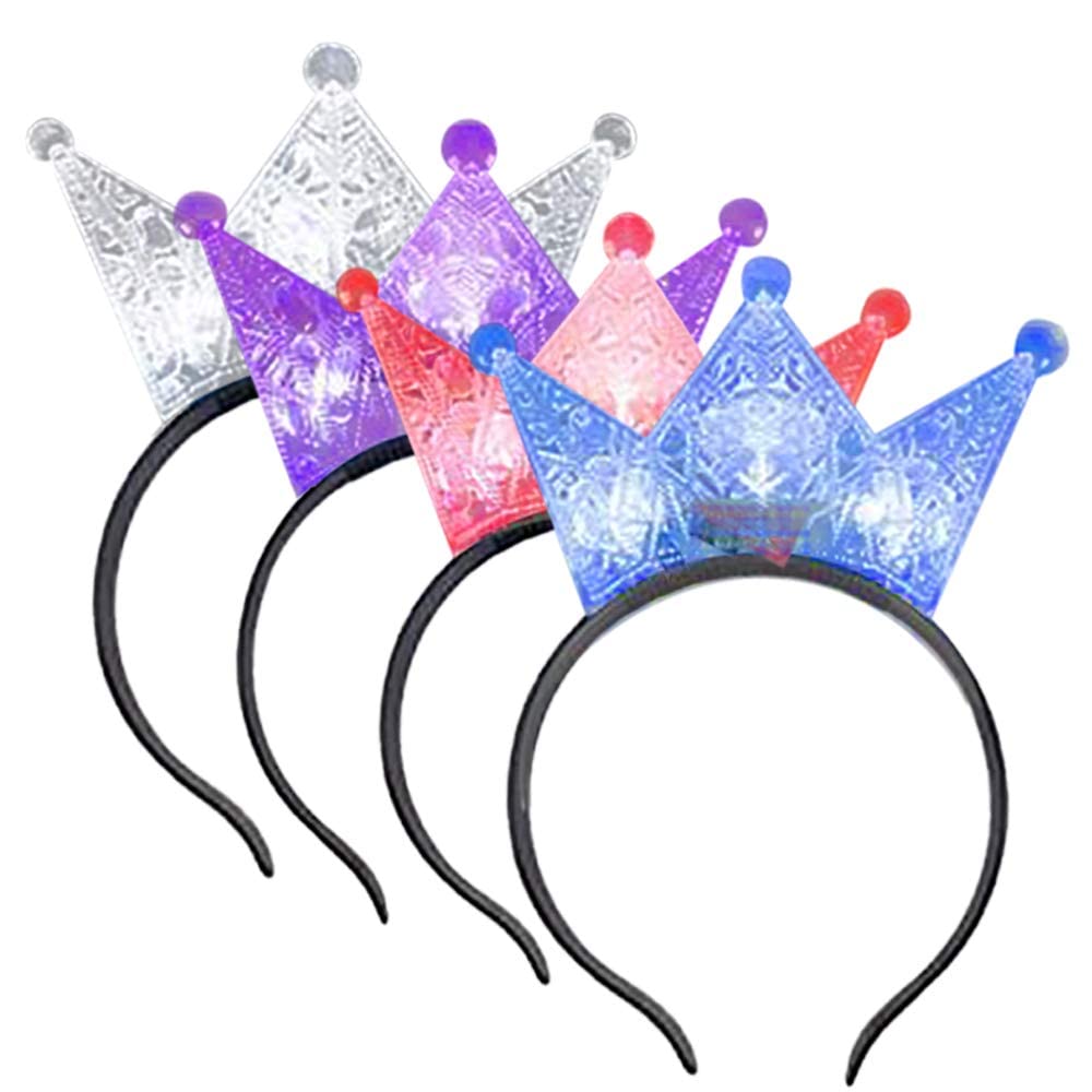 SYOSI Light Up Crowns for Kids, Set of 4, LED Headband Crowns for Girls and Boys, Princess Party Supplies, Princess Halloween Costume Accessories, Cute Light Up Birthday Party Favors