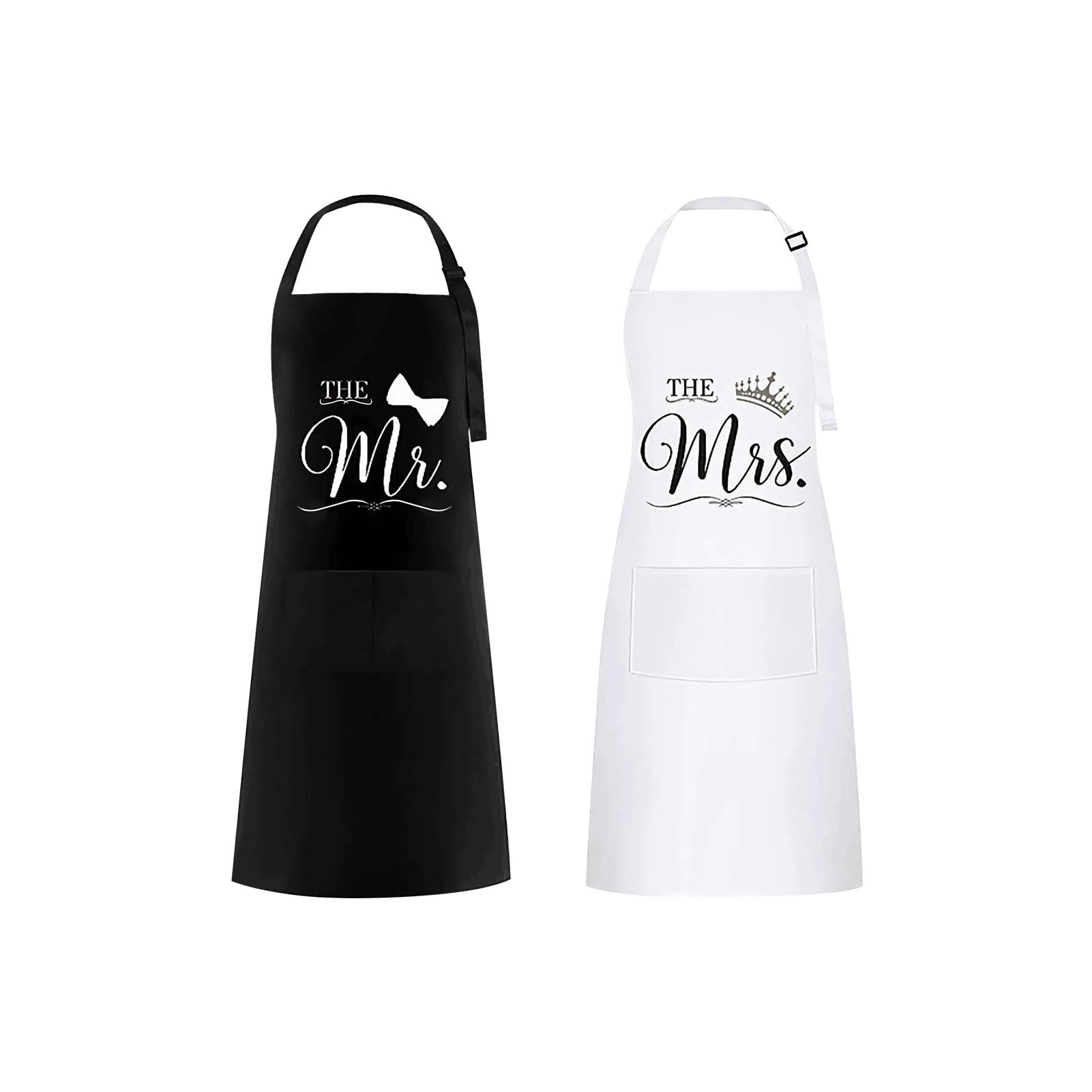 halit Couple Aprons, 2 Pcs Mr and Mrs Aprons, Black and White Personalised Apron with Pockets