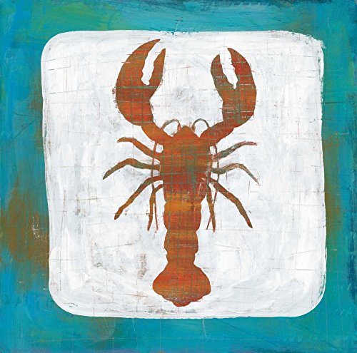 ART-CANVAS-estirado-en-BARRAS DE MADERA Ahoy II Rojo Azul Averinos Melissa - Imagen cuadrada costera azul langosta costera océano rojo scratchfloralboard Fine art print 36_X_36_in