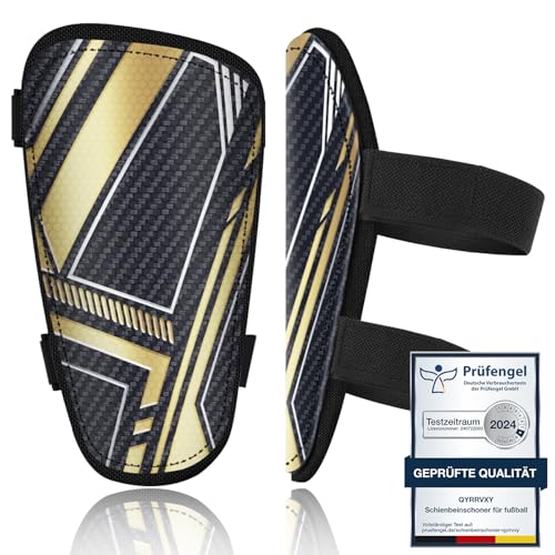 Protège-tibias pour garçons avec matériau doux pour la peau et coque rigide noir et doré