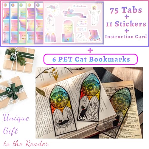 Image of Bible Tabs with Unique Stickers, Laminated Bible Tabs for Women & Men, Christian Gifts, Large Print Bible Tabs for Easy Navigation, Bible Book Index Tabs Labels, Bible Study Supplies, Rainbow3 SQ3