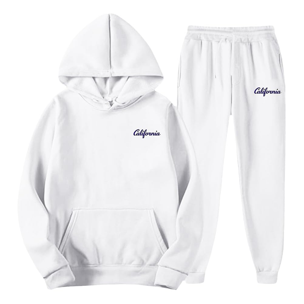 Jogginganzug Herren Trainingsanzug 2 Teiliger 3D Logo Einfarbig Langarm Hoodie Mit Taschen + Hose Y2K Hip Hop Sportanzug