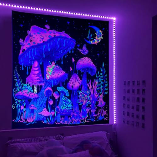 Jhdstore Blacklight Tapestry for Bedroom Blacklight Mushroom Tapestries UV Reactive Black Light Posters Wall Tapestry Galaxy Tapestrys Neon Tapestries Glow in The Dark 48x36 Inches