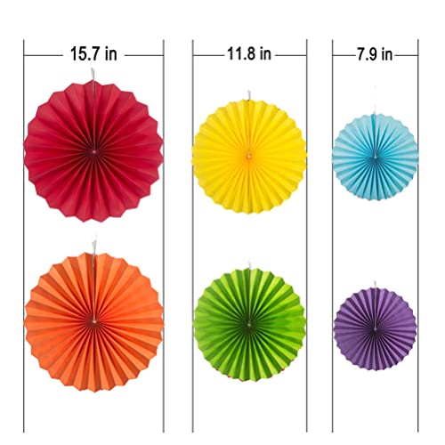 Image of MOWO Rainbow Colorful Paper Fans Wall Decoration, 6pc | Background Ceiling Hanging Decoration, birthday graduation wedding Pride Month Theme Party
