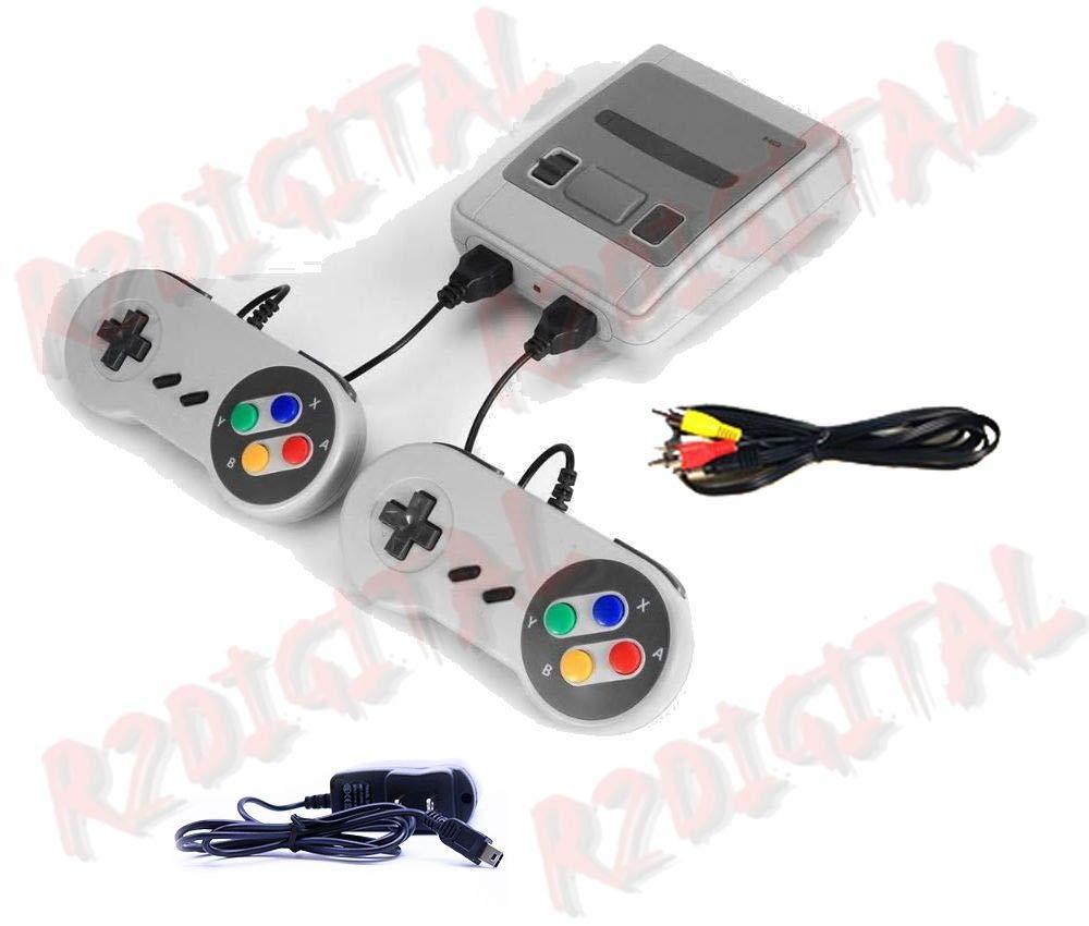 r2digital® CONSOLE DI GIOCO per TV GC256211 con 2 CONTROLLER VIDEOGIOCO da SALOTTO PORTATILE 256 GIOCHI NON RIPETITIVI