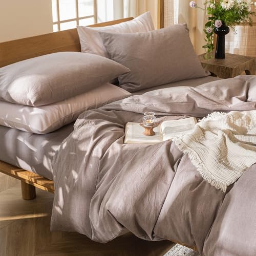 Image of MooMee Duvet Cover Set 100% Washed Cotton Linen Like Super King | Relaxed Linen-like Texture. Soft, Breathable & Long-lasting Comfort. Lightweight. Hidden Zipper with 8 Interior Corner Ties