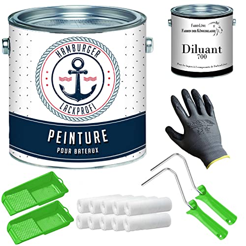 Vernis brillant pour bateau pour bois et métal Rouge framboise RAL 3027 Peinture de yacht-laque pour bateau avec kit de peinture (X300) et dilution (1 l) // Vernis professionnel Hamburger (5 l)