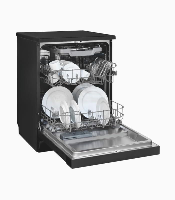 Exquisit® Lavavajillas 60cm, 14 Servicios, Color Negro, Clase C, Apertura Automática de Puerta, 6 Programas, Media Carga, Cesto Regulable, Display LED, Medidas (84,5 x 59,8 x 60,0 cm)
