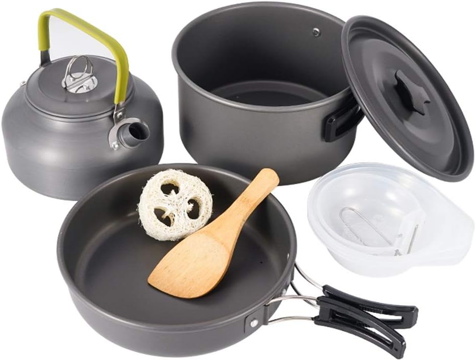 Outdoor Pot Set for 3~4 People Camping Portable Kettle Set Mountaineering Picnic Self-Driving Picnic Barbecue Non-Stick Cookware Pots & Pans