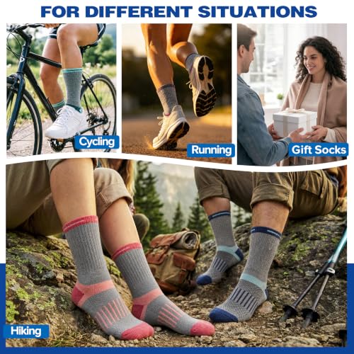 Image of MOGGEI 5 Pairs Merino Wool Hiking Socks Warm Thermal Winter Cozy Cushioned Moisture Wicking Socks for Women & Men
