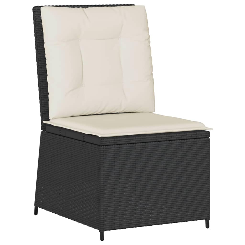 Poltrona da giardino con funzione reclinabile, in rattan nero, regolabile, resistente alle intemperie, portata 110 kg, cuscino incluso, per giardino, terrazza e balcone