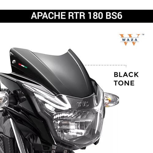 Image of WAZA Apache RTR 180 BS6 Windshield Front Headlight Visor Glass Bike Wind Deflectors Windscreen Glass Black Protector Superior ABS /PC Plastic (RTR)