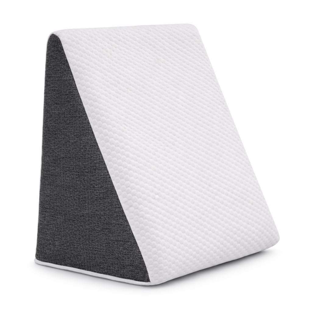 Wedge Pillow for Bed – Plus Size Memory Foam Back Rest Pillow | Elevated Pillow & Wedge Plus Cushion for Sleeping, Reading | Comfortable Back Rest for Bed | White & Gray