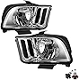 JSBOYAT Headlight Assembly with Bulbs Replacement for 2005-2009 Ford Mustang Driver & Passenger Side, Chrome Housing with Clear Reflector