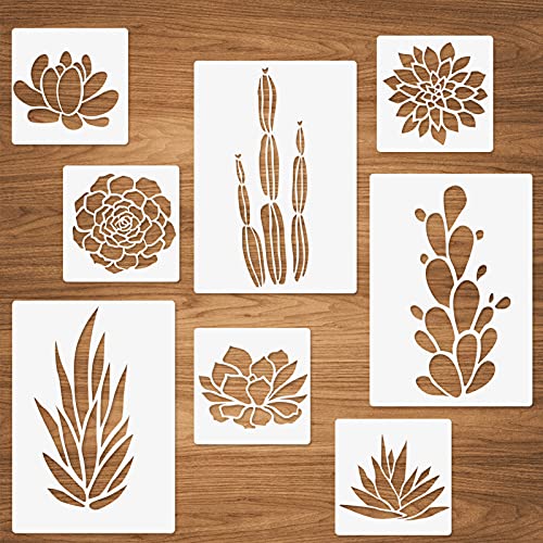 Succulent Plants Stencils, 8 Packs Succulent Cactus Plants Pattern Painting Resuable Templates for Walls Card Making Wood Furniture Nursery Bedroom DIY Projects