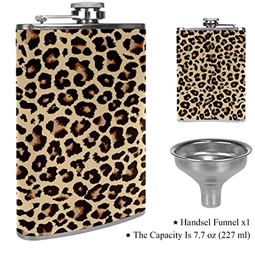 Liquor Hip Flask Leopard Pattern Flagon 8 Ounce Stainless Steel Pocket Drinking Flask Whiskey Flask With Funnel For Men And Women Festival Gift 3.6X6In #TOP2