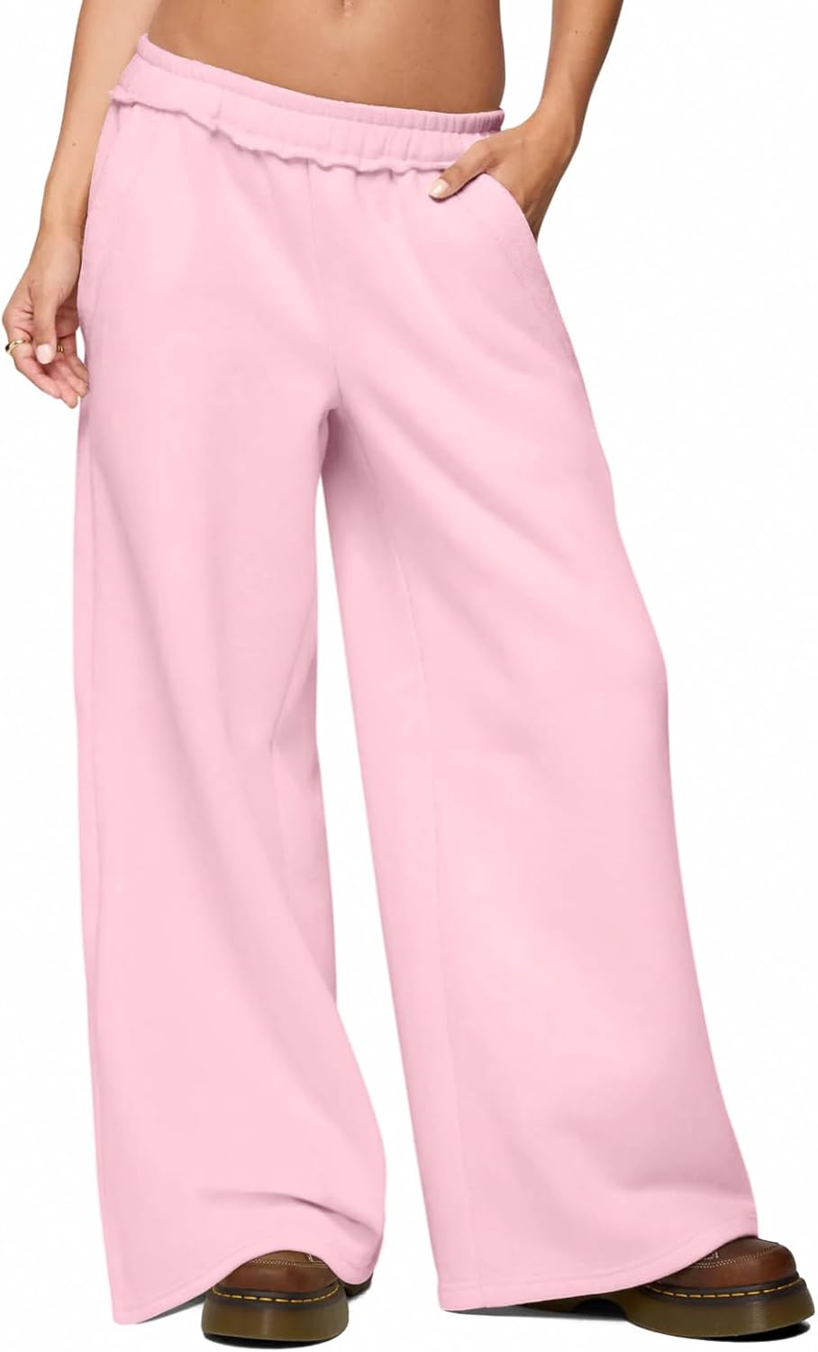 HeSaYep Womens Fleece Lined Sweatpants Wide Leg Baggy Thermal Lounge Pants Raw Hem Elastic Waist Oversized Sweat Pants