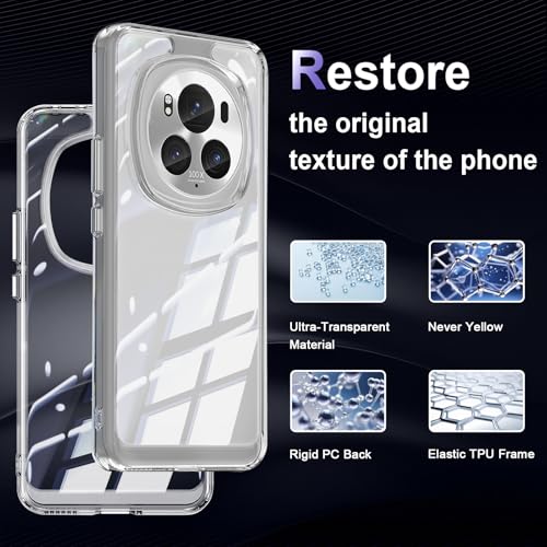 Image of Case for Honor Magic 6 Pro 5G, Military Grade Drop Protection Phone Case, Yellowing Resistant, Anti-Scratch Hard PC Back, Shockproof Hard Ultra-Thin Protective Cover, Clear