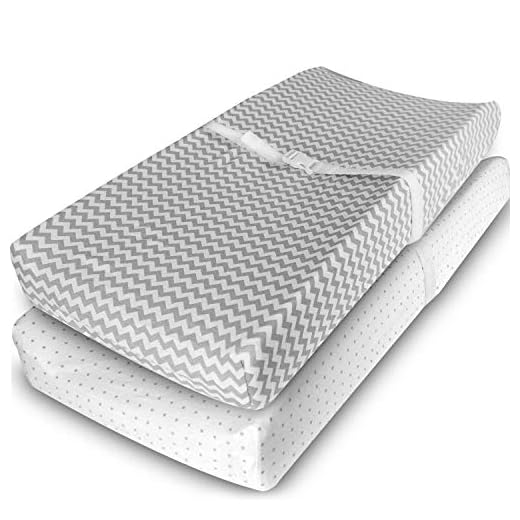 Ziggy Baby Changing Pad Cover, Cradle Bassinet Sheets Fitted Jersey Cotton (2 Pack), Grey/White, 2 Pack