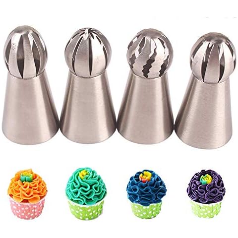 4PCS Russian Piping Tips Stainless Steel Piping Ball Tips Frosting Icing Piping Nozzles Cake Decorating Tips Set for DIY Baking Cake Decorating Supplies Cover