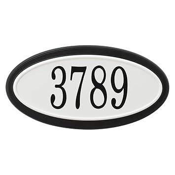 Oval Address Plaque 4 Peel & Stick House Numbers INCLUDED Outdoor Weatherproof Home Sign PRO-DF - Made in Canada (Black/White)