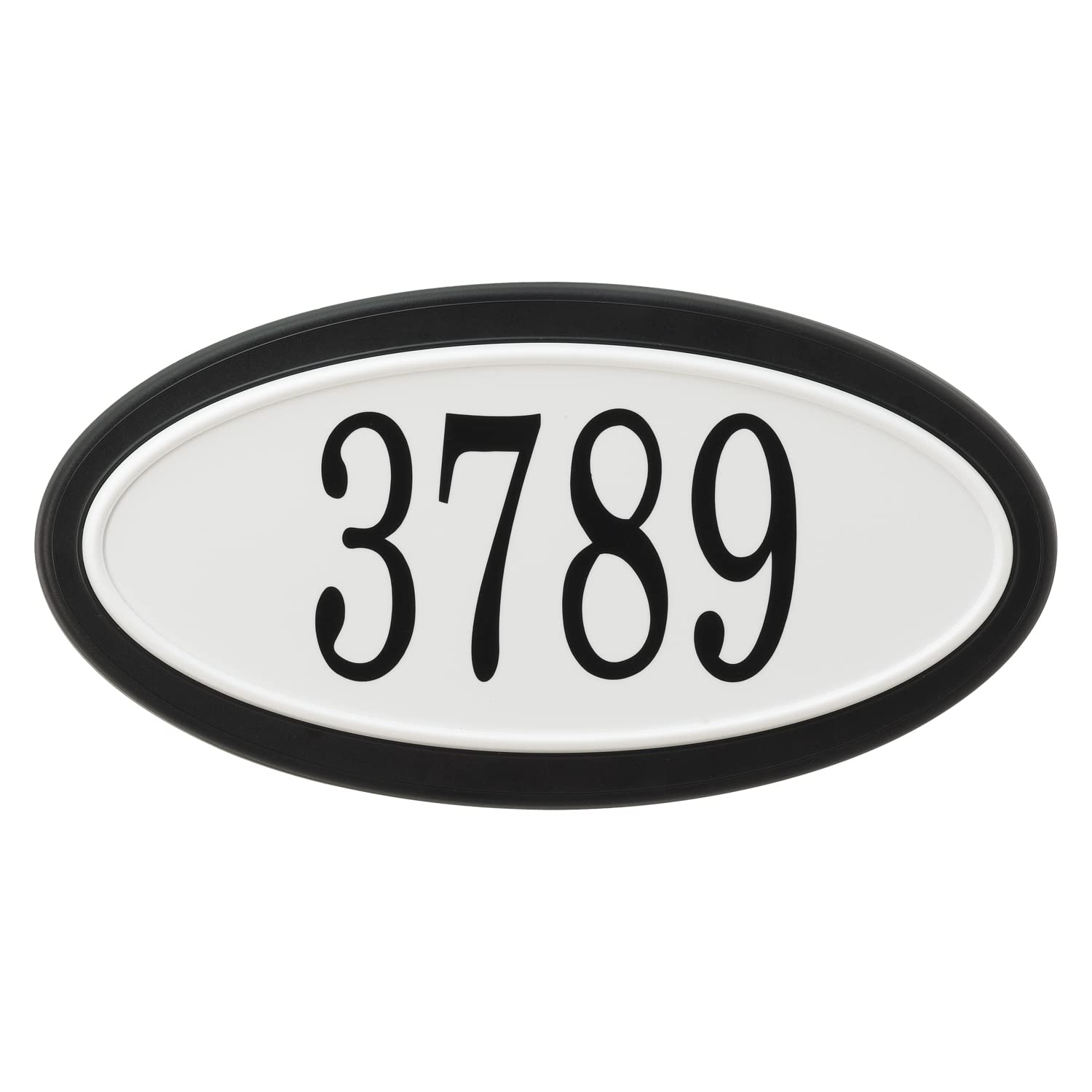 PRO-DFOval Address Plaque – 4’’ Peel & Stick House Numbers INCLUDED – Outdoor Weatherproof Home Sign – - Made in Canada (Black/White)