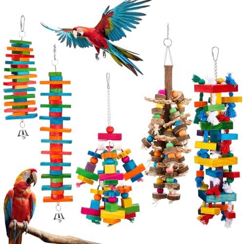 Image of Seenelling 5 Pcs Extra Large Bird Toys for Parrots, Block and Ball