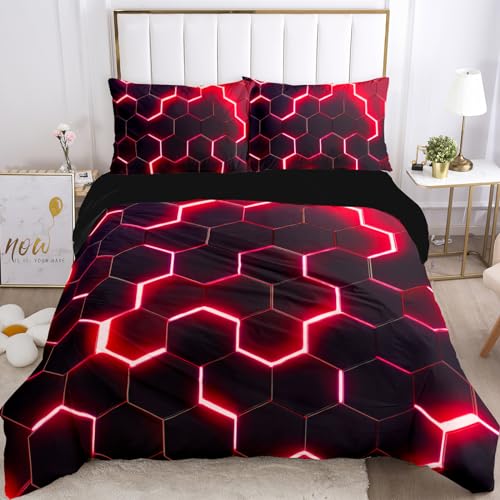 VTRXEG 3d Printed Duvet Cover,3D Geometric Pattern Duvet Cover Set, 3Pcs 3d Duvet Cover Double with Zipper + 2 Pillowcases (B, 135x200cm)