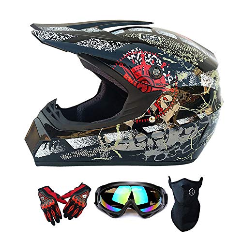 Motocross Helmet - Adult DOT Approved Dirt Bike ATV Motorbike Motorcycle Helmet Road Cross Downhill Full Face Helmets (Mask + Goggles + Gloves),Bright Pirate,L