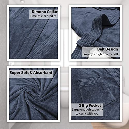 Image of Sassoon Venir Microfiber Bathrobe With Slippers for Men & Women, Unisex Luxury Bathrobe Towel, Spa Robe Combed (Pack of 1) - Denim Color