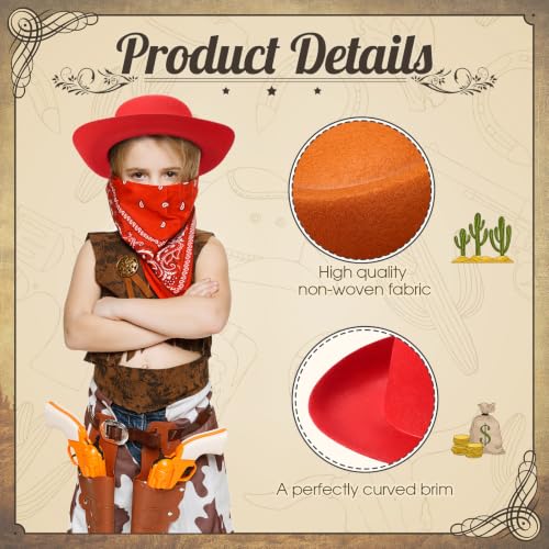 Coume 24 Pieces Cowboy Hats and Bandanas, Brown, Red - image 4