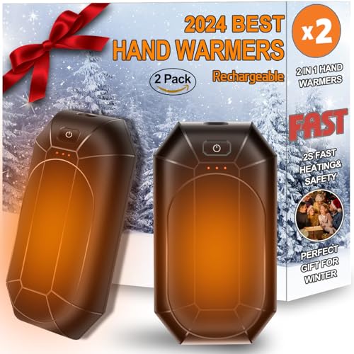 AI Hand Warmers 2-Pack, 2000mAh Each (Total 4000mAh) Rechargeable, Smart Chips Dual-Side Heating, Portable Pocket Heater, for Outdoor Sports Winter Activities & Pain Relief