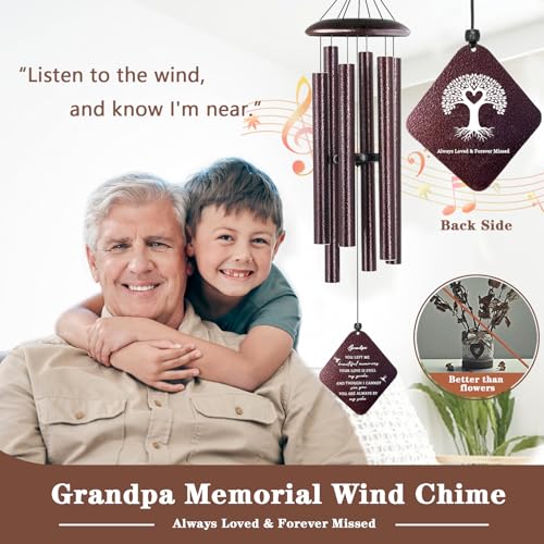 Image of Sympathy Gifts for Loss of Grandfather, 32 inch inch Memorial Wind Chimes for Loss of Grandpa, Loss of Grandpa Sympathy Gift, Condolence Gifts in Memory of a Loved Grandpa, Bronze