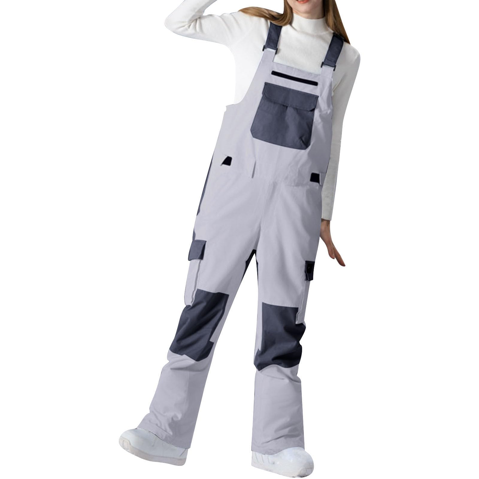 Traje de esquí para mujer, pantalones de nieve de color de contraste, overoles de snowboard, pantalones de esquí, resistentes al viento, impermeables, térmicos, cómodos, a prueba de nieve, pantalones