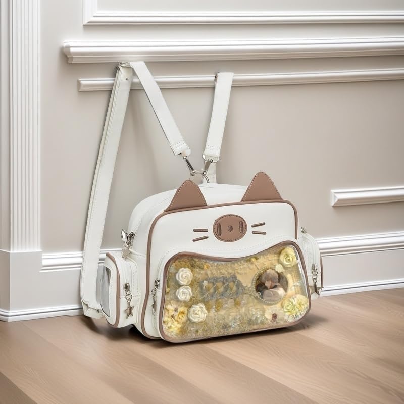 Image of Kawaii Ita Bag Backpack with Insert Cute Cat Crossbody Shoulder Bag Big Capacity Japanese Pin Display Bag (off-white)