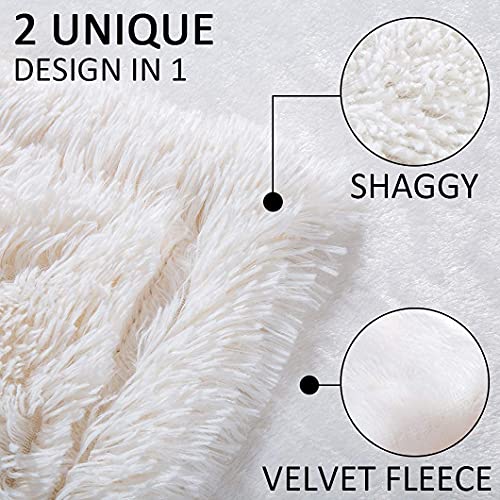 YUSOKI Twin Size Faux Fur Throw Blanket(Cream White,60" x 80"),Whithout Pillows,Winter Lightweight Plush Fuzzy Soft Cozy Microfiber Comfy Bed Blanket for Women Kids Girls Couch Sofa Washable
