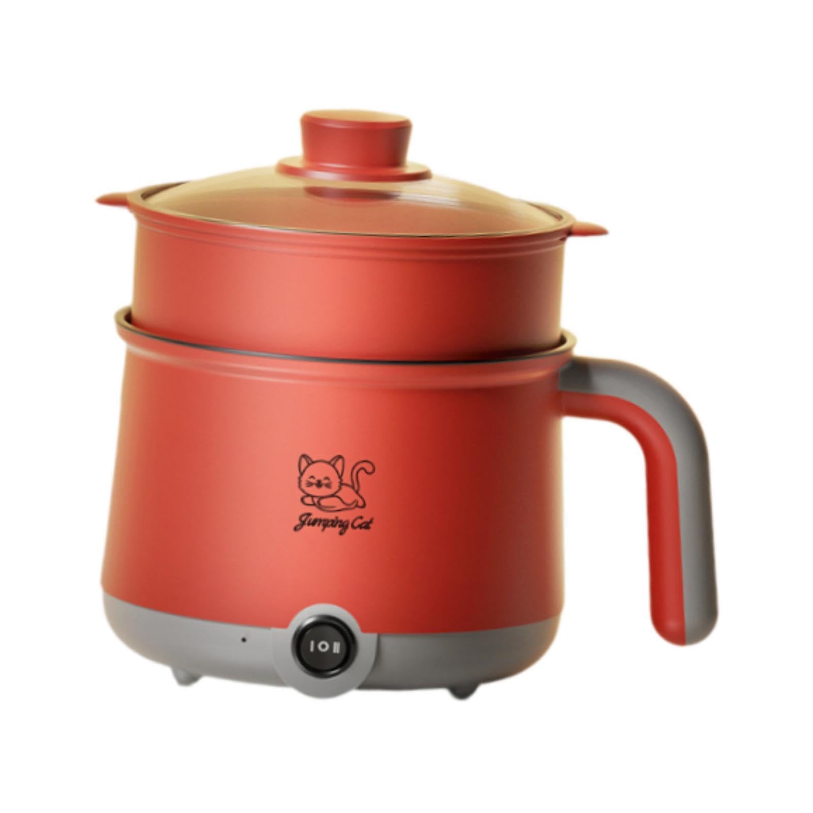 Electric Hot Pot with Steamer Household Noodles Pot for | Electric Hot Pot with Steamer Household Noodles for Pasta Dumpling Steak gray red 1.8L-image-13