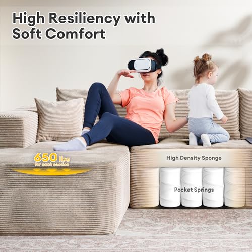 Image of HOOOWOOO Sectional L Shaped Couch,106 inch Assembly Free Modern Minimalist Sofa,Extra Deep Large Sofa Couch Set,Corner Couch in A Box for Living Room(Left Chaise Beige Corduroy Uphosted)