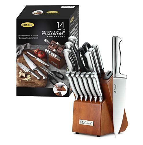 McCook MC29 Knife Sets,14 Pieces German High Carbon Stainless Steel Hollow Handle Self Sharpening Kitchen Knife Set with Hardwood Block