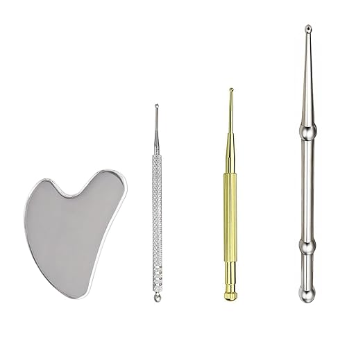 4Pieces Facial Reflexology Massage Tool，Stainless Steel Manual Acupuncture Pen with