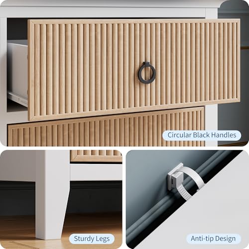 GAOMON 6 Drawer Dressers for Bedroom, Modern Long Dresser Chest with Large Drawer, Waveform Fluted Panel Design, Wooden Chest of Dresser Storage Cabinet Organizer, Antique Profile, Anti-Tipping