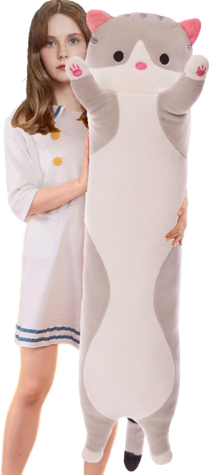 Long Cat Plush Pillow Soft Cat Hugging Pillow Stuffed Animal Pillow Cute Kitty Sleeping Throw Pillow Gift for Kids(110cm/43.3inch,Gray)