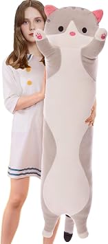 Long Cat Plush Pillow Soft Cat Hugging Pillow Stuffed Animal Pillow Cute Kitty Sleeping Throw Pillow Gift for Kids(70cm/27.5inch,Gray)