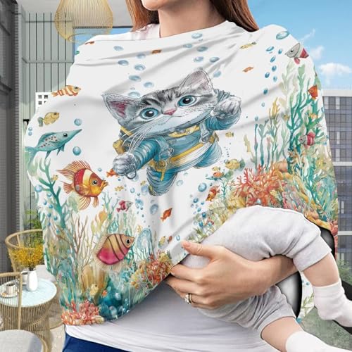 Image of Cat Car Seat Canopy Breastfeeding Cover - Multi Use Baby Stroller and Carseat Cover, All Weather Breastfeeding Covers, Boys and Girls Shower Gifts