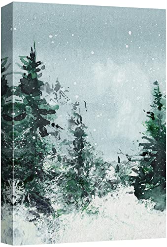 SIGNWIN Canvas Print Wall Art Woodland Nursery Decor Winter Snow Watercolor Pine Tree Forest Nature Illustrations Modern Art Decorative Landscape Colorful for Living Room, Bedroom, Office - 12"x18"