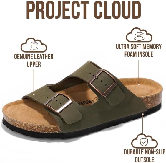 Project Cloud 100% Genuine Leather Flat Sandals For Women 2026 Cork Footbed Womens Sandals with Memory Foam and arch support Vacation Essentials Slides for Women Footwear (Venita) thumbnail