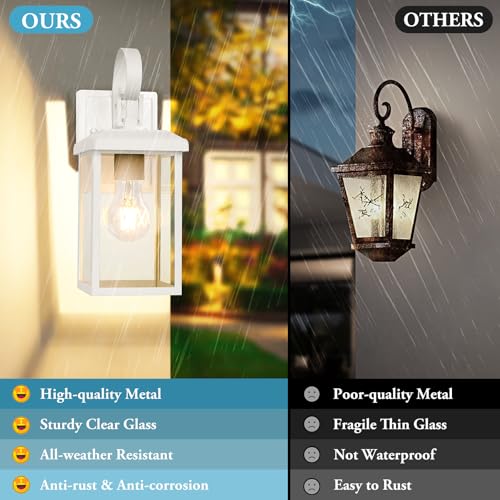 Image of BesLowe 2-Pack Outdoor Wall Light Fixtures, Modern Porch Sconces, White