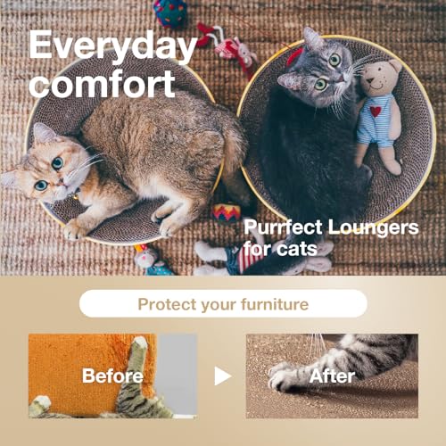 Necoichi Cat Scratcher Bowl for Indoor Cats - Cat Scratching Lounger with Reversible Usability and Extra Comfort for Lounge, Cardboard Bed Couch / (Regular, Oak) - Thumbnail 3