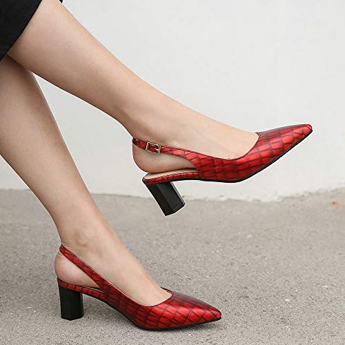 LUXMAX Women Mid Block Heel Pointed Toe Pumps Slingback Court Shoes4