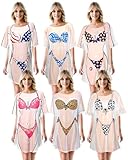 Jeyiour 6 Pack Women's Funny Bikini Shirt Short Sleeve Cover up Baggy T Shirt Dress Cute Bikini Print Baggy Swimwear(Fashionable Style,L)